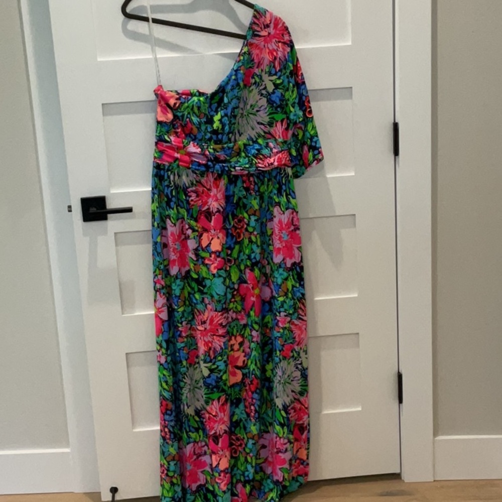 Lilly Pulitzer Floral One-Shoulder Maxi Dress - Pink, Green, Blue